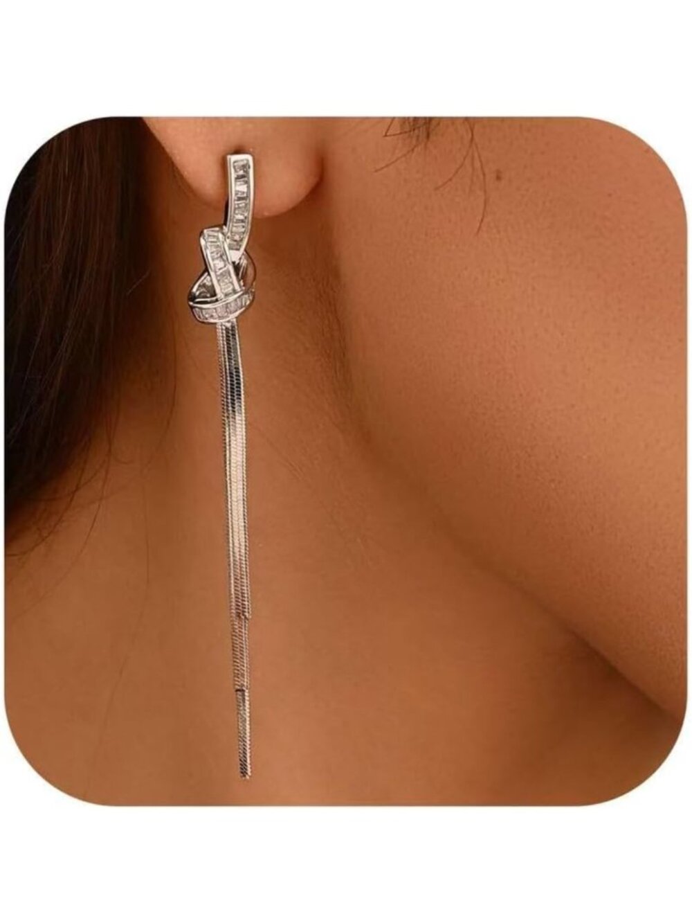 Sparkly Rhinestone Dangle Earrings for Women | Long Tassel Chain Jewelry